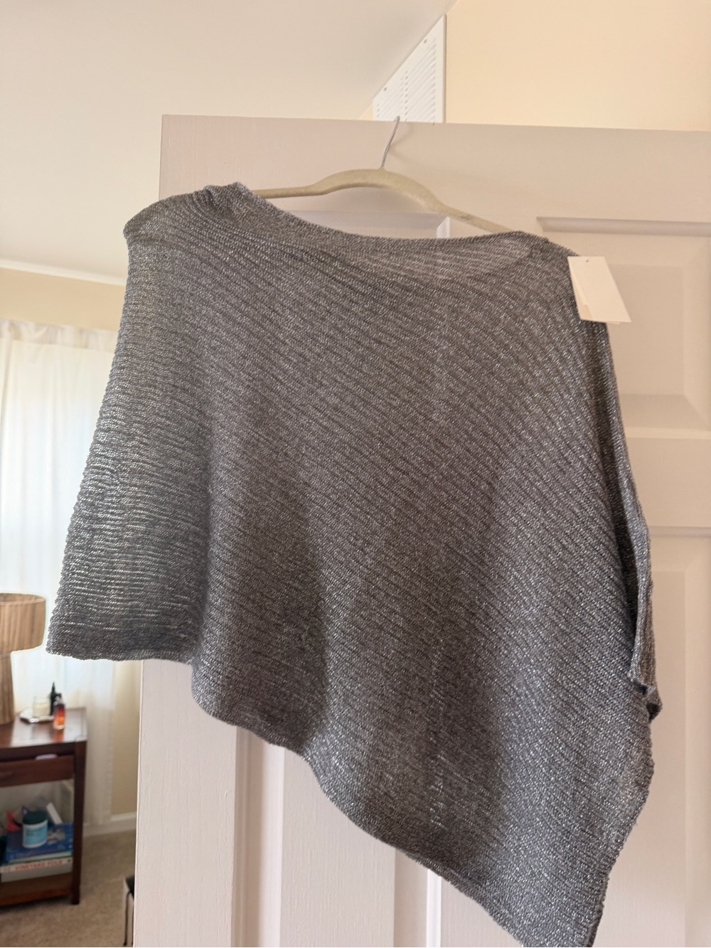 Abercrombie Metallic Knit Poncho- Gray/silver